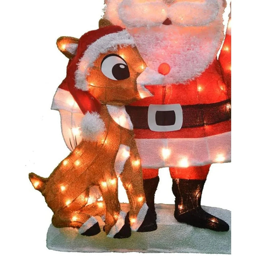 Christmas Inflatables Pre Lit Fabric Santa Claus and Rudolph Outdoor Holiday Lawn Ornament Christmas Yard Christmas Inflatables