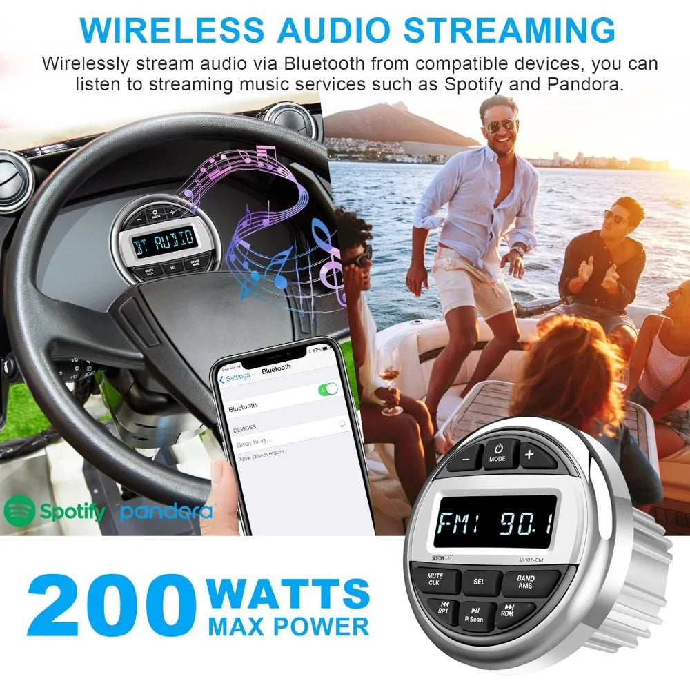 Bluetooth Marine Boat Radio Receiver: Waterproof Marine Gauge Stereo System - HD LCD Display AM FM Tuner MP3 AUX - My Special Palace