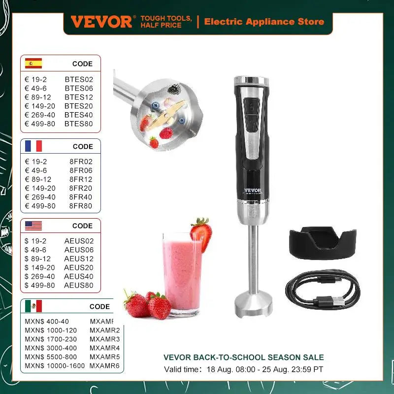 VEVOR 8/12 Speed Immersion Mini Portable Blender Handheld Mixer - My Special Palace