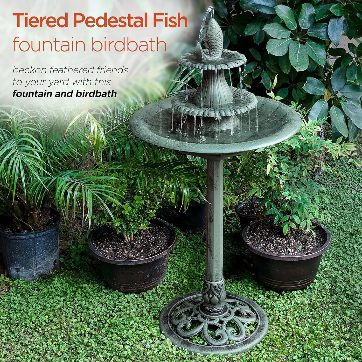 Outdoor Waterfall Fountain with Birdbath - My Special Palace