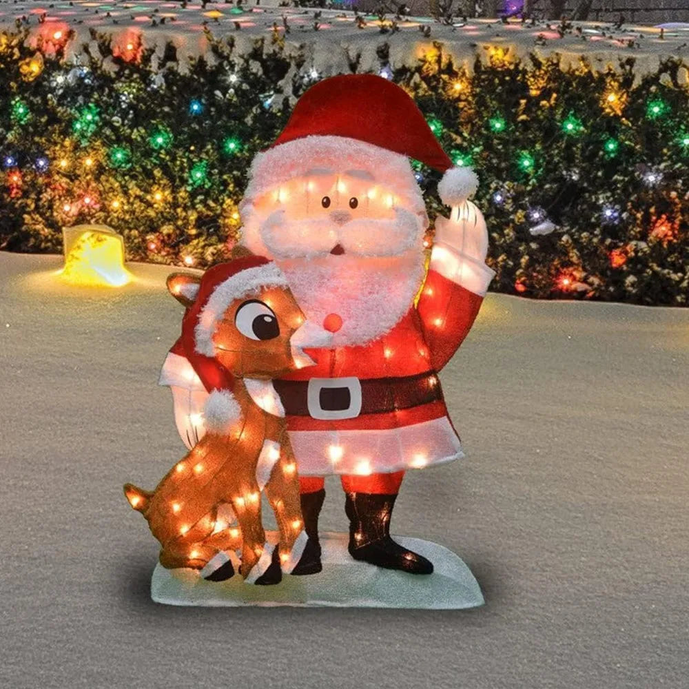 Christmas Inflatables Pre Lit Fabric Santa Claus and Rudolph Outdoor Holiday Lawn Ornament Christmas Yard Christmas Inflatables