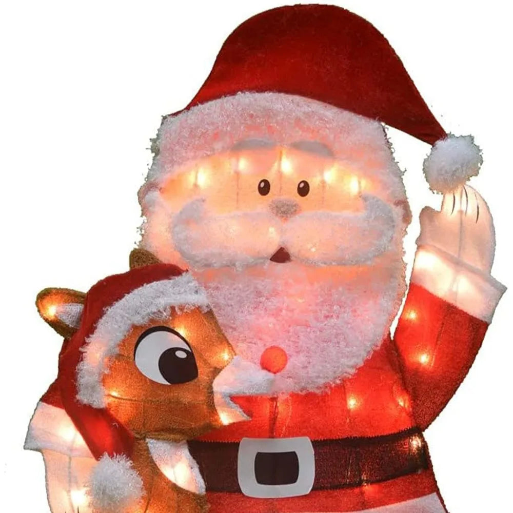 Christmas Inflatables Pre Lit Fabric Santa Claus and Rudolph Outdoor Holiday Lawn Ornament Christmas Yard Christmas Inflatables