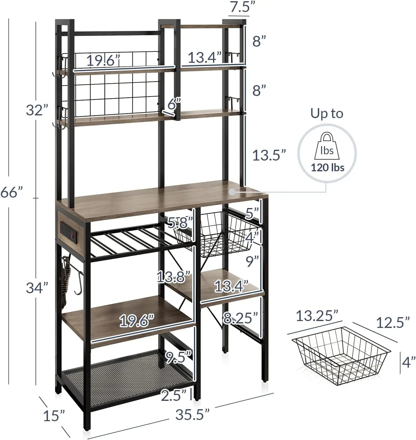 BELLEZE Kitchen Bakers Rack with Power Outlet, 7-Tier Coffee Bar Table, Microwave Stand with Storage, 10 Hooks & 2 Baskets - My Special Palace