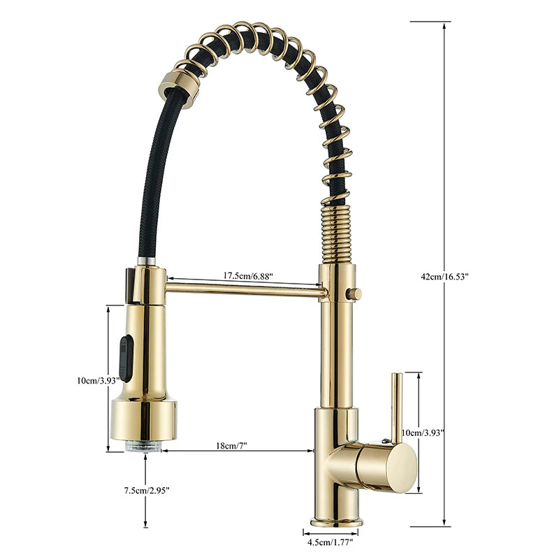 Kitchen Faucet Brushed Gold LED Light Pull-down spring Kitchen Sink Tap Hot Cold Water Mixer Single Handle Swivel Spout Crane - My Special Palace