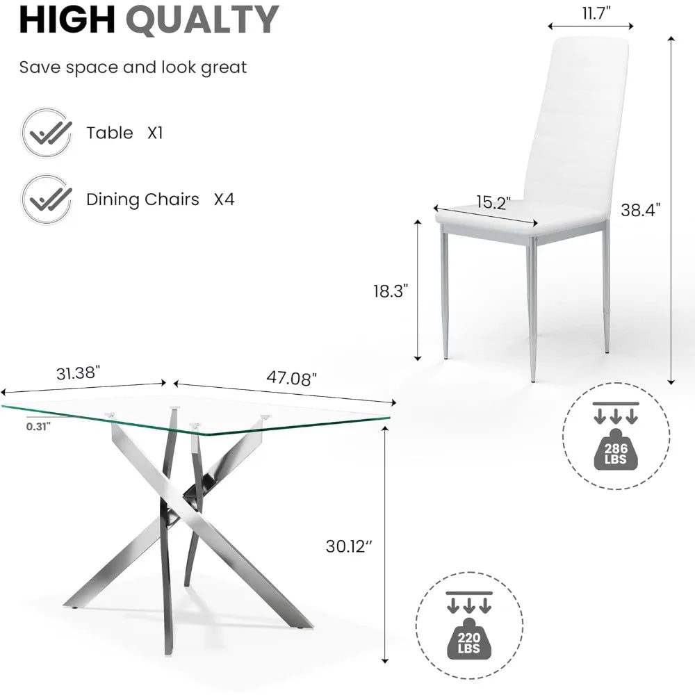 Glass Dining Table Set for 4