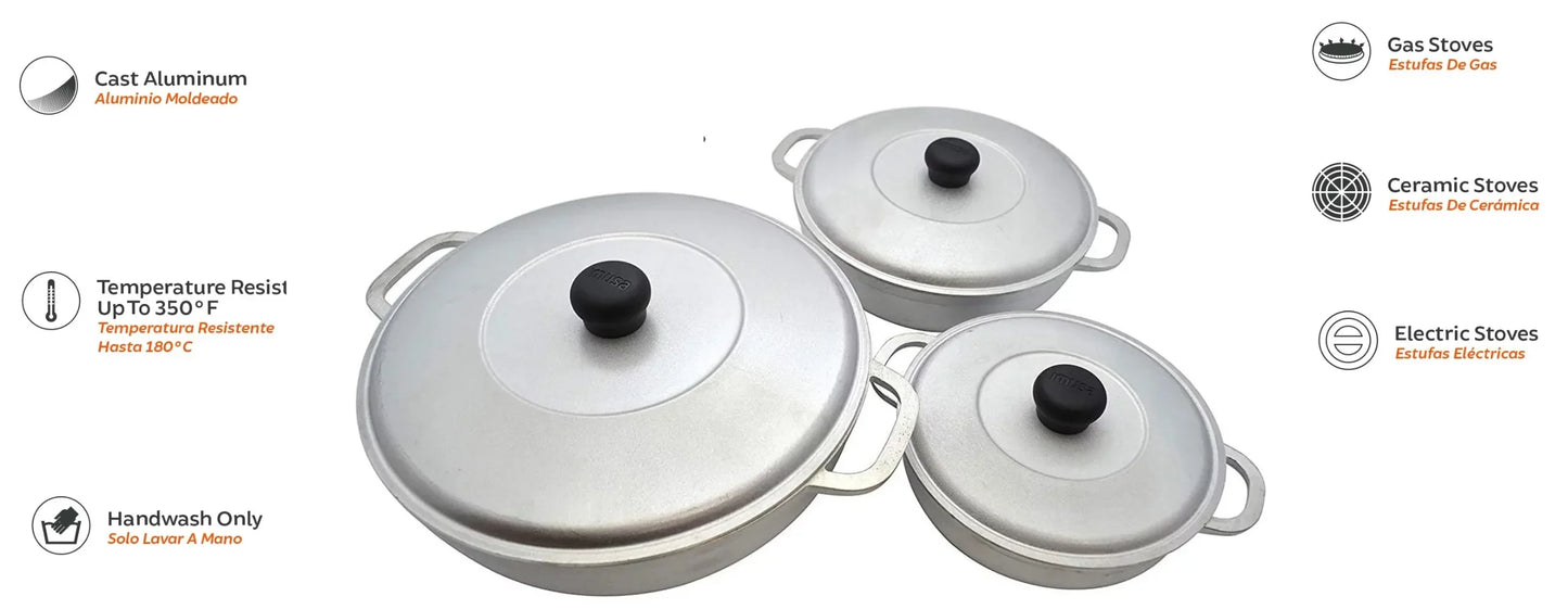 Imusa 3Pieces Colombian Cast Aluminum Caldero or Dutch Oven Set with Lid Non Stick Cookware Kitchen Dining Bar - My Special Palace