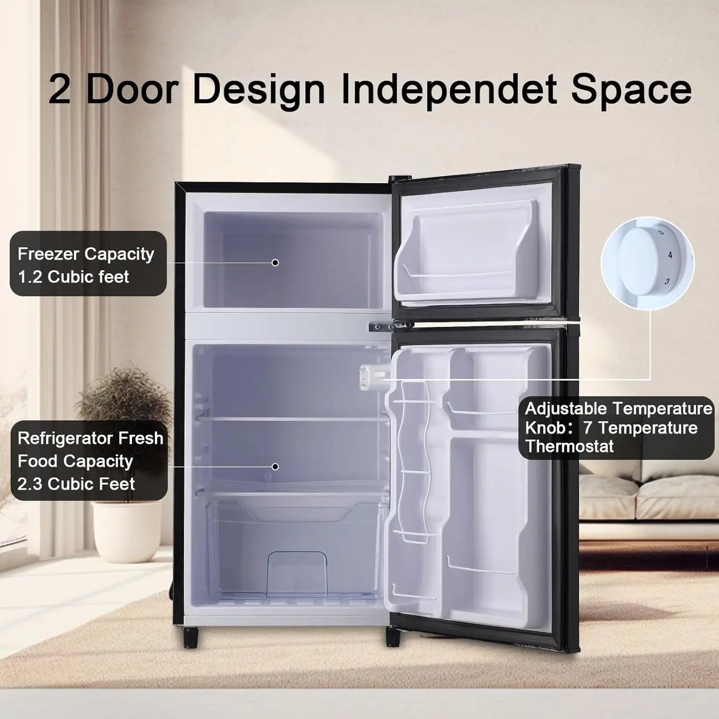 Compact Refrigerator 3.5 Cu.ft Dual Door Mini Fridge - My Special Palace