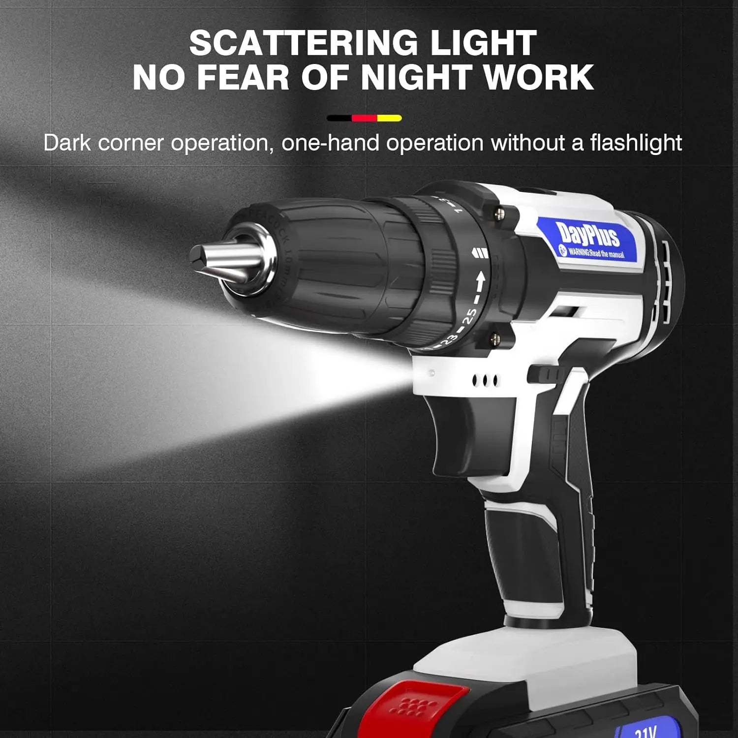 Cordless Drill Driver 21V, Power Tool Electric Screwdriver, 25+1 Torque, 2 Speed, LED Light, Combi Drill Kit for Home and Garden - My Special Palace