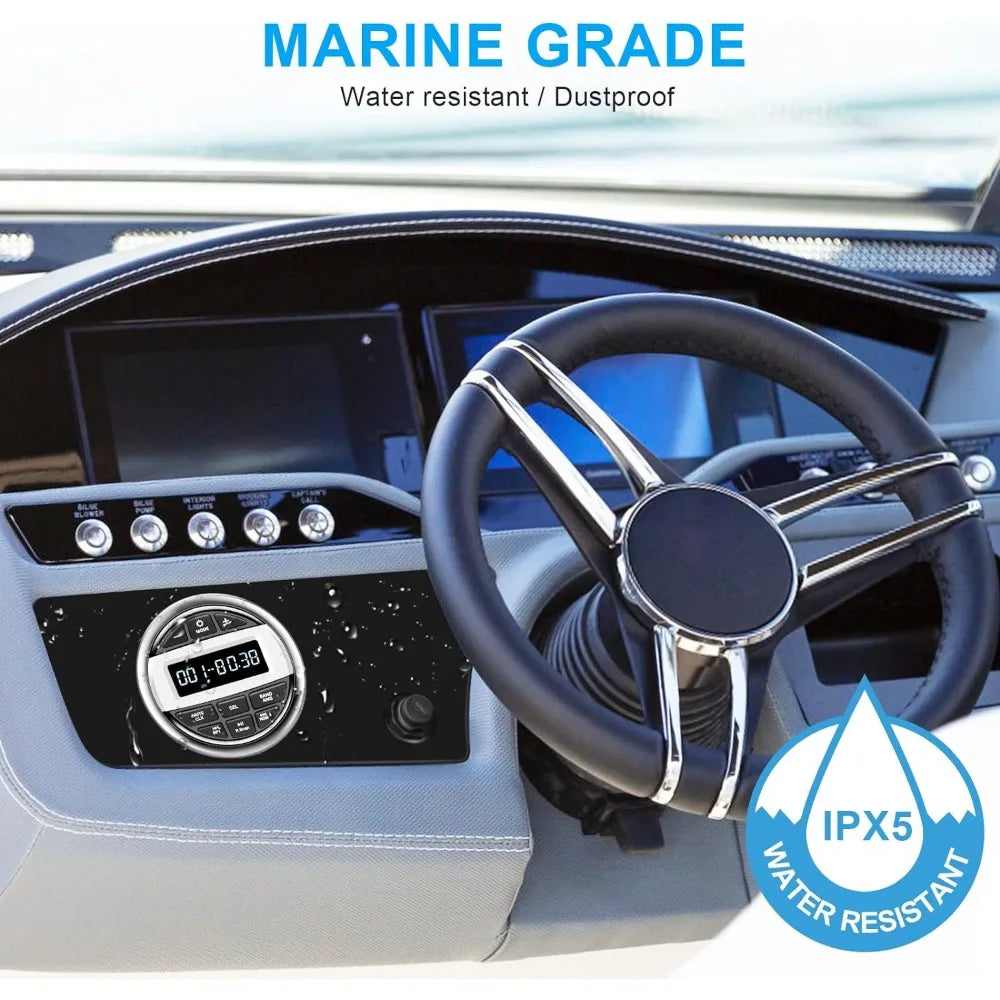 Bluetooth Marine Boat Radio Receiver: Waterproof Marine Gauge Stereo System - HD LCD Display AM FM Tuner MP3 AUX - My Special Palace