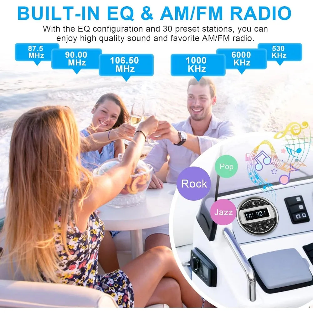 Bluetooth Marine Boat Radio Receiver: Waterproof Marine Gauge Stereo System - HD LCD Display AM FM Tuner MP3 AUX - My Special Palace